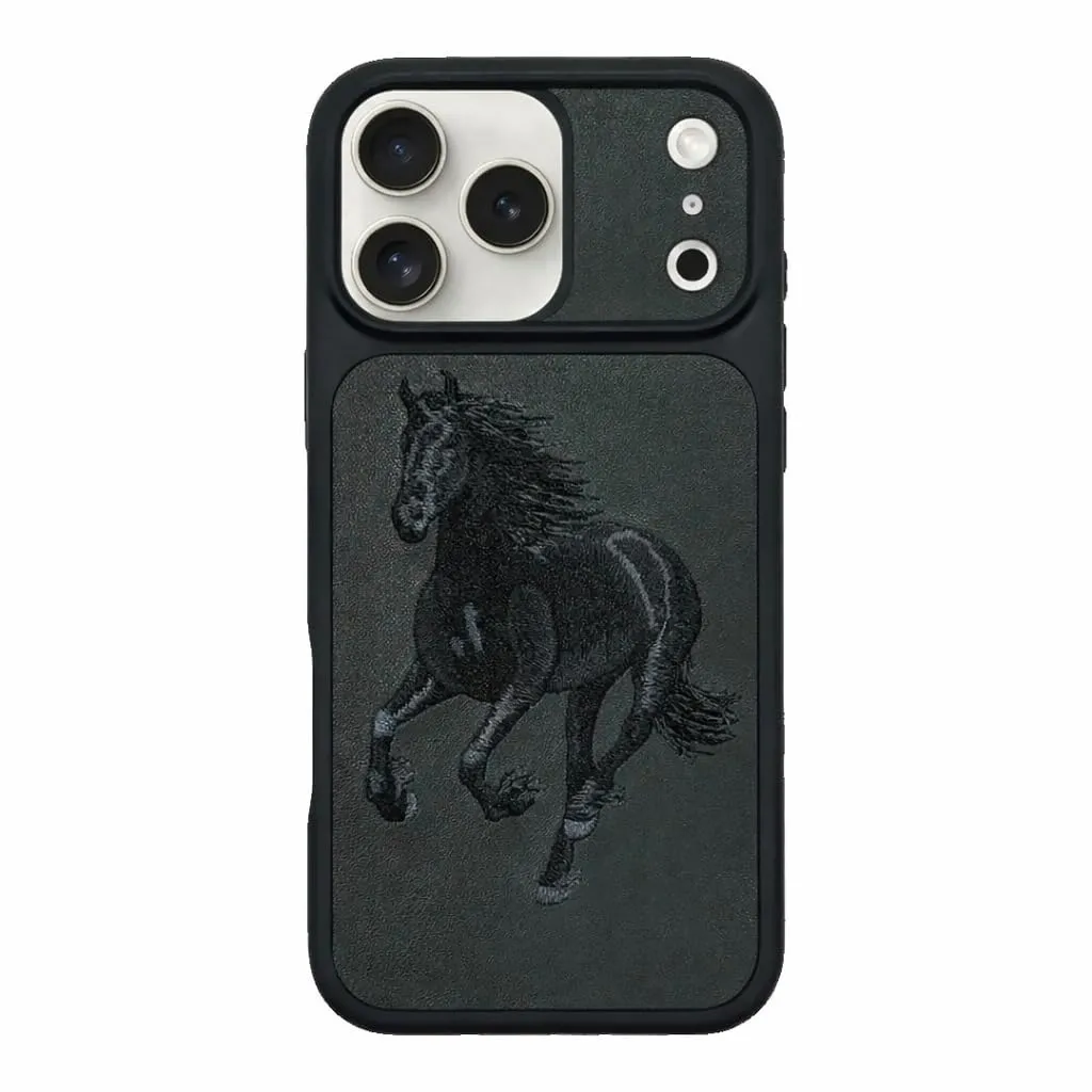 Leather Horse Embroidery Back Case for 17 Pro/Pro Max